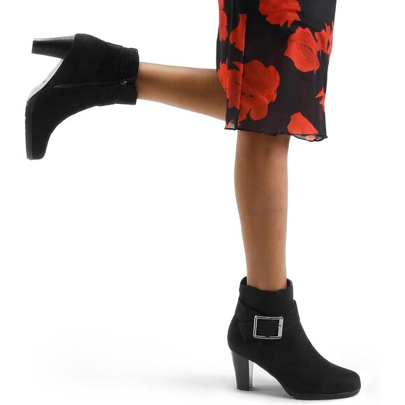 mysoft Women's Booties with Heel, Chunky Stacked Zipper Ankle Boots for Ladies - Picture 4 of 7